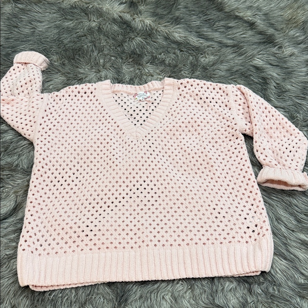 Pink V-Neck Knit Sweater